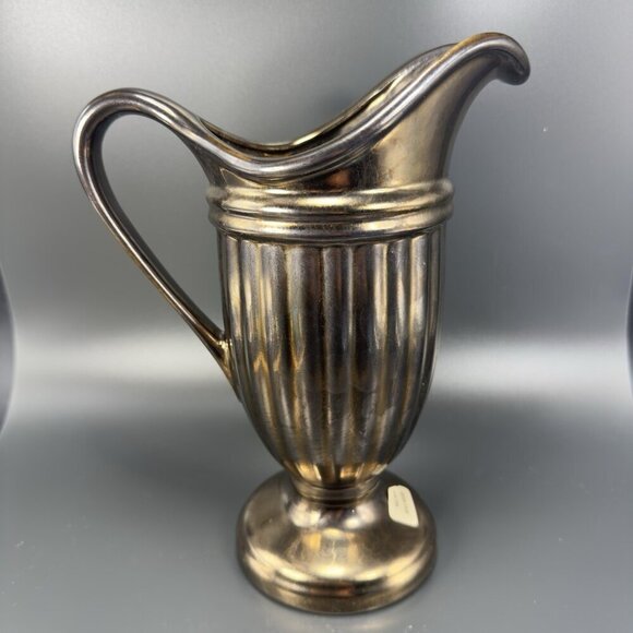 Haeger Art Pottery Bronzed Metallic Glaze Urn Pitcher Footed Vase Vintage - Picture 16 of 16